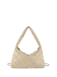 Sac hobo matelassé beige avec surpiqûres en losange et deux bandoulières