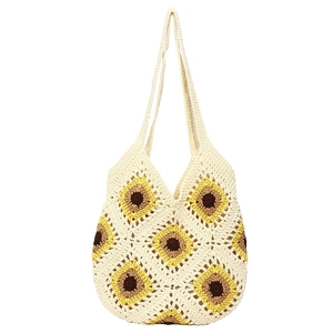 Sac fourre-tout en crochet fait main avec tournesols pour les vacances à la plage