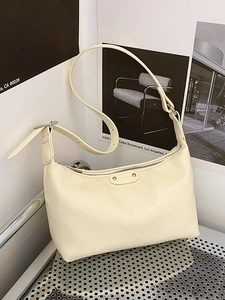 Minimalist Rhombus Quilted Shoulder Bag Women PU Leather Underarm Hobo Bag Solid Color Adjustable Strap Fashion Handbag