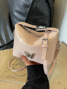 Women Fashion Butterfly PU Leather Crossbody Bag Metallic Crack Texture Small Square Handbag With Single Adjustable Strap
