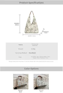 Detailed size chart and dimensions for the vintage butterfly print large tote bag