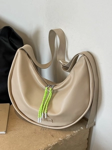 Sac Bandoulière Demi-Lune en Cuir PU pour Femmes Grande Capacité Sac Hobo Dumpling avec Fermeture Éclair en Corde Tressée Street Fashion