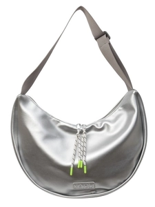Sac à bandoulière croissant argenté avec fini métallisé et détail zip vert fluo