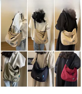 Collage of model wearing various colors of large capacity travel crossbody tote bags