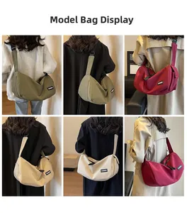 Collage showing various colors of the fashion crescent messenger bag from a back view