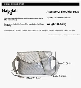 Tabella taglie dettagliata per borsa a tracolla intrecciata argento con trama in PU