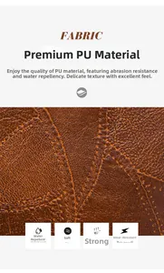 Close-up of premium dark brown PU leather with lychee texture and water-resistant finish