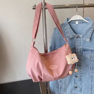 Women Large Capacity Pleated Tote Bag Fashion Fabric Shoulder Crossbody Bag Casual Commuter Handbag With Cute Pendant