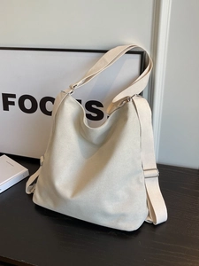 Women Fashion Canvas Shoulder Bag Large Capacity Minimalist Multi-Use Backpack For Commute Daily Travel Tote Bag With Adjustable Wide Strap