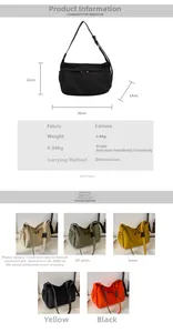 Spécifications de taille et cinq variantes de couleurs d'un sac cabas en toile pour femme