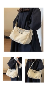 Détails du sac messager en nylon imperméable beige avec poches latérales et zips