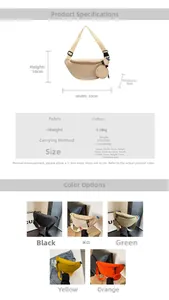 Detail view of large canvas crossbody chest bag with small round pouch attachment