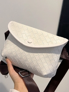 Borsa a Tracolla Intrecciata da Donna in Pelle PU Fashion Intrecciato Borsa da Petto Con Tracolla Larga a Lettere Casual Per Festa Quotidiana