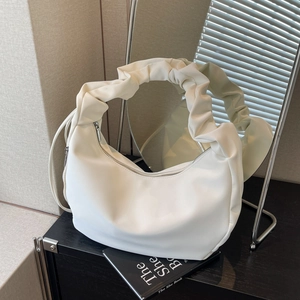 Women Ruched Shoulder Bag PU Leather Crescent Hobo Bag Large Capacity Cloud Underarm Bag For Casual Daily Office Work