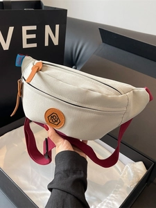 Women Fashion Canvas Chest Bag Casual Color Block Crossbody Waist Bag Niche Design Versatile Fanny Pack For Travel Daily