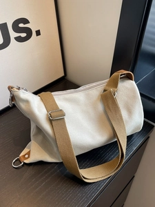 Women's Canvas Crossbody Bag Simple Small Round Barrel Shoulder Bag With Adjustable Wide Strap Casual Daily Purse For Ladies