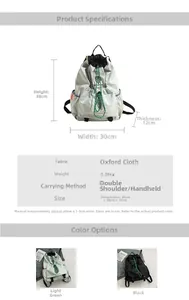 Size guide for lightweight Oxford cloth backpack with dimensions 30x38x12cm