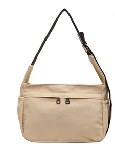 Sac fourre-tout en toile beige minimaliste avec double fermeture éclair et sangle réglable