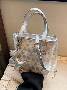 Women's Sweet Heart Pattern Handbag Fashion PU Synthetic Leather Crossbody Bag With Puppy Plush Charm For Valentine's Gift