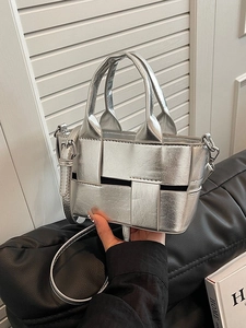 Metallic Woven Mini Tote Bag Women PU Leather Crossbody Bag With Adjustable Shoulder Strap Handbag For Party Daily Fashion