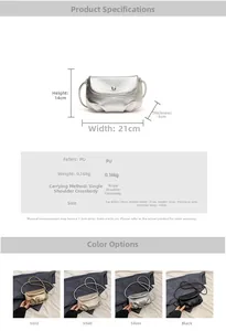 Detailed size and color guide for the metallic pleated cloud crossbody bag