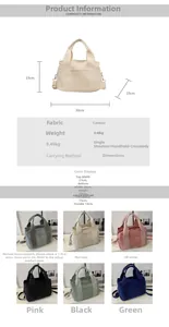 Detailed size chart and multi-color selection for this canvas tote with shoulder strap