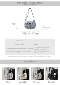 Detailed size and color chart for leisure PU shoulder bag with cloud pendant charm