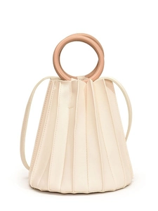 Sac seau plissé minimaliste avec poignées rondes roses et bandoulière réglable