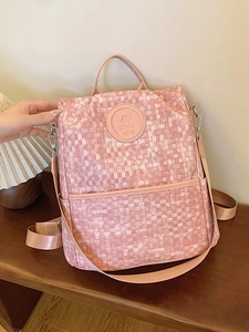 Sac à dos rose à carreaux pour femmes en tissu résistant avec bretelles réglables