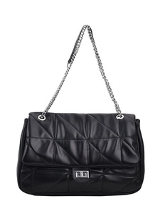 Classic black quilted shoulder bag with silver chain strap and metal swivel lock buckle