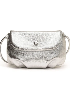 Silver metallic dumpling shoulder bag with lychee texture leather and pleated design