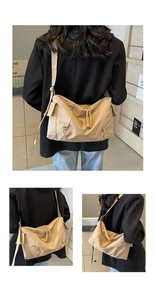 Dettaglio borsa tote color cachi con nappa intrecciata e tasca laterale per pendolari