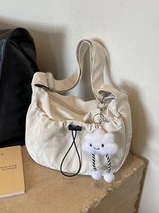 Women Casual Pleated Shoulder Bag Large Capacity Crossbody Bag With Cloud Pendant Fashion Drawstring Crinkled Commuter Handbag