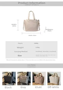 Size chart showing large casual tote dimensions: 32x38x14cm with strap length detail
