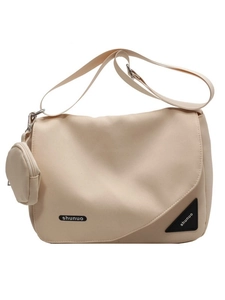Sac bandoulière minimaliste en toile beige avec petit porte-monnaie et sangle réglable