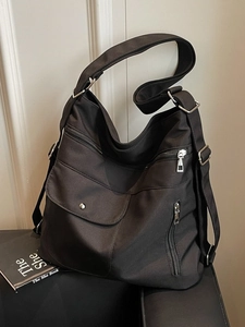 Borsa a tracolla minimalista in nylon nero con tasche multiple e grande capacità interna