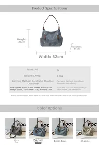 Detaillierte Größentabelle für Vintage PU-Leder Tote Bag mit Maßen und Kapazität