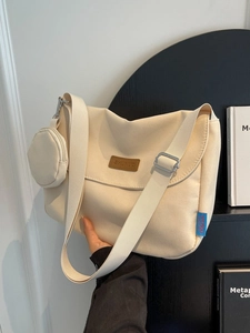 Large Capacity Canvas Crossbody Bag For Women Retro Casual Shoulder Messenger Bag With Mini Round Coin Purse Commuter Bag