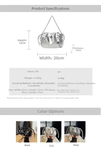 Spécifications de ce sac seau plissé avec décor papillon et bandoulière en chaîne