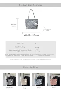 Detailed size chart and multi-color comparison of large capacity PU leather tote bag