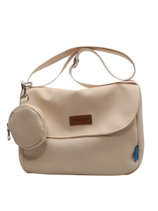 Retro canvas shoulder bag in cream with adjustable strap and small round pouch