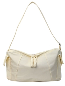 Borsa a tracolla versatile in nylon bianco crema con tracolla regolabile e doppia zip