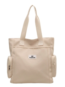 Large capacity off-white canvas tote bag for women with multiple practical pockets