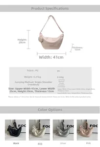Detailed size specifications and color comparison for the crescent crossbody bag