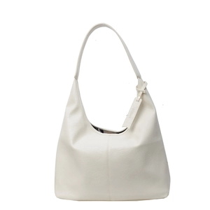 Large beige hobo bag in textured leather with shoulder strap and brand tag