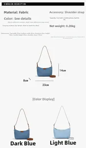 Detailed size chart for vintage denim shoulder bag showing dimensions 23x20x14x8 cm
