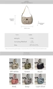 Detailed product dimensions and color options for the pleated cloud shoulder bag