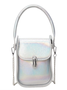 Iridescent laser small crossbody bag with silver chain strap and top handle