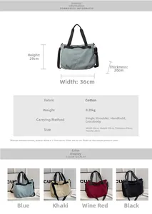Size guide for minimalist large tote bag with dimensions 36x29x20cm and handle details