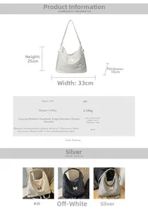 Detail view of Y2K checkerboard hobo bag with dimensions 33x25x10cm and butterfly charm